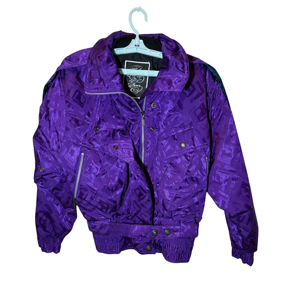 Vintage Black Bear Purple Bomber Style Ski Jacket Women's Sz M Iconic Retro - Picture 2 of 11